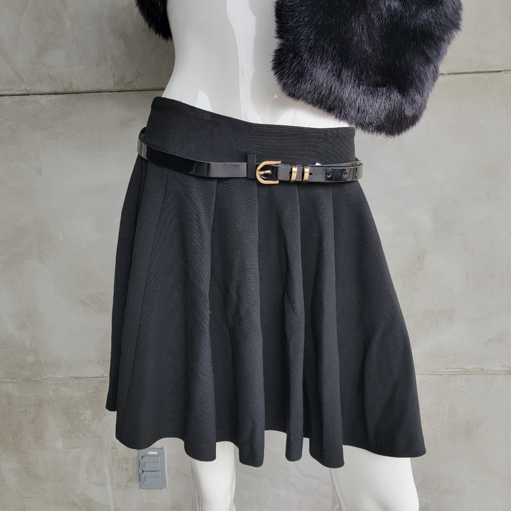 Zara Preppy High Waist A-Line Belted Mini Skirt Heavyweight Material Sz S